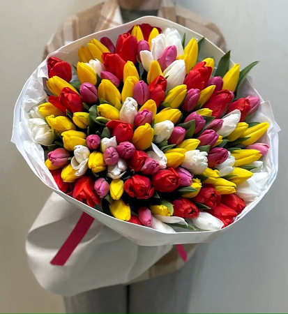101 тюльпан микс в оформление