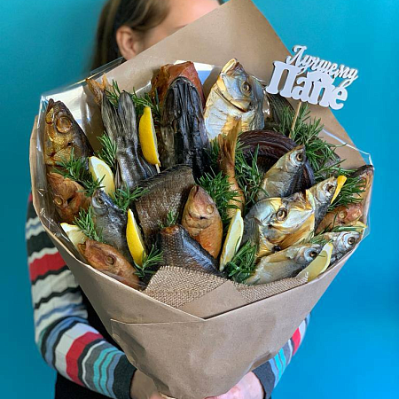 Мужской букет с рыбой и лимоном 