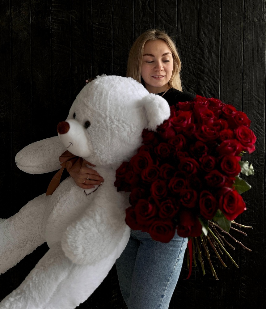 Букет + мишка