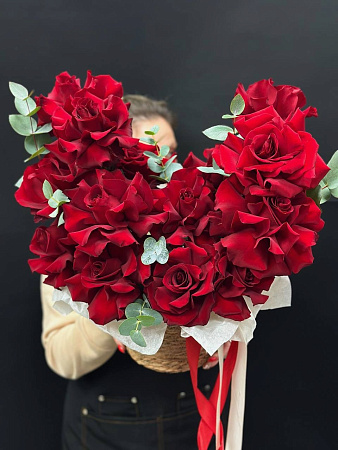 17 красных французских роз в кашпо